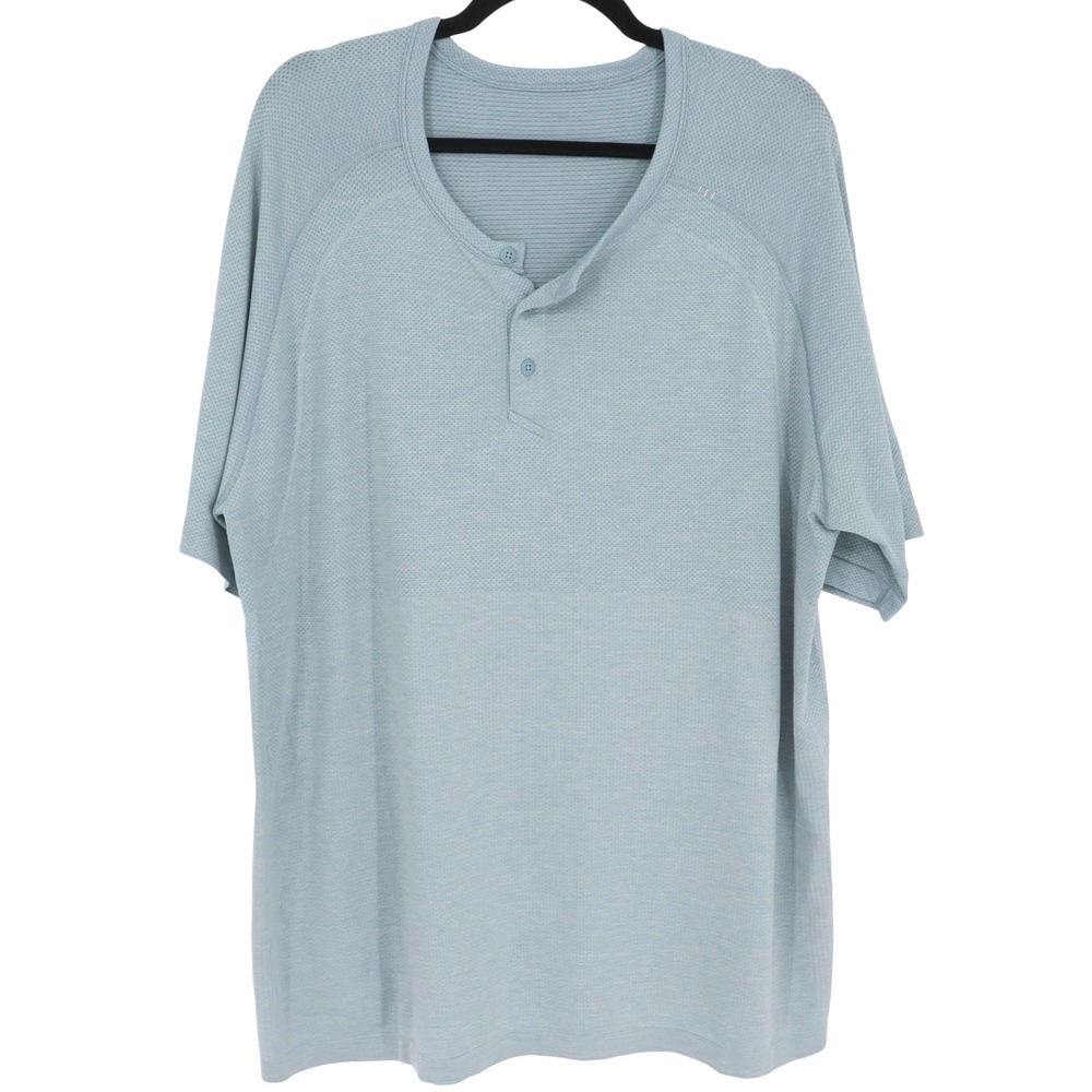 Lululemon Metal Vent Tech Short Sleeve Henley 2.0 Men's Size XXL Shirt Blue Yoga